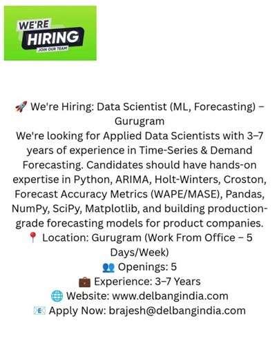 Data Scientist Gurugram #teachingjobs #delhincrjobs #hiringnow #hiring