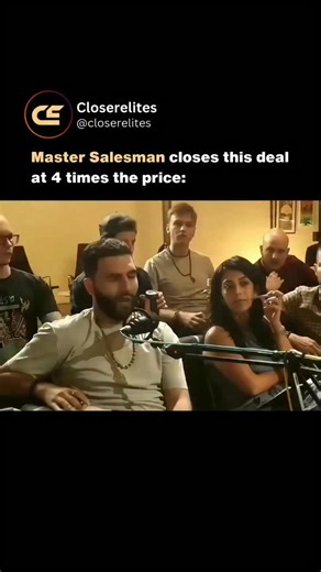Sales | Closing | Psychology on Instagram: "Master salesman closes this deal at 4 times the price: 🤯💸 This clip is a look behind the curtain at what separates a good salesman from a master closer. The text says it all: “Master salesman closes this deal at 4 times the price.” How do they do it? It’s never about tricks or manipulation. It’s about a deep understanding of value, leverage, and the client’s underlying desire. A master salesman: * Sells the Problem Solved, Not the Product: They frame