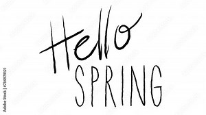 Hello spring headline. Animated hand drawn calligraphy title text. Loop animation with Alpha channel. Can be use as a banner for social media.
