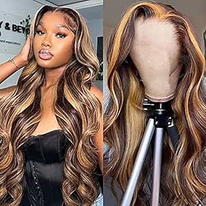 MEIKING Honey Blonde Ombre Lace Front Wig Human Hair 4/27 Highlight HD Lace Frontal Wigs with Baby Hair 150% Density 13x4 Body Wave Colored Human Hair Wig for Women 26 Inch