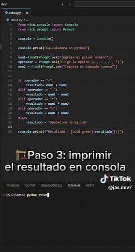Reto 4: calculadora en Python #aprendepython #python #programacion #desarrollodesoftware #aprendeprogramacion #dev #programador #codelife #pythonlovers #opensource