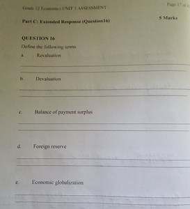 Grade 12 Economics UNIT 3 ASSESSMENTPage 17 of 4Part C: Exte... | Filo