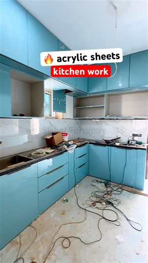 🔥 beautiful acrylic sheet ￼ modular kitchen work🥰 #vishalfurniture #shortvideo #kitchen