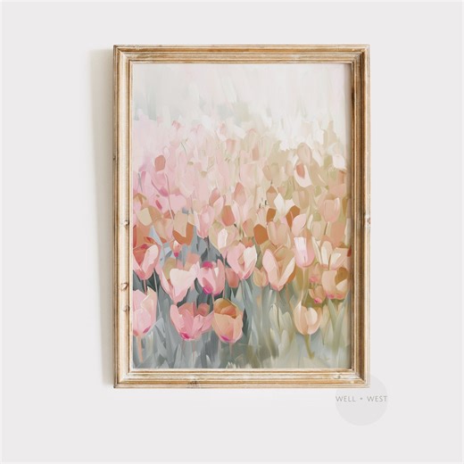Abstract Spring Flowers Print | Pastel Pink PRINTABLE Art | Floral Field Wall Art | Botanical Art Printable | Pink Nursery Print | P044 - Etsy