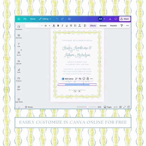 Fun Wavy Invitation Suite Template, Hand Painted Modern Whimsical Wedding, Chartreuse, Green and Blue Watercolor Art, Unique Pattern, Wavy2 - Etsy