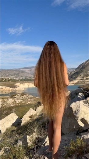 My Very Long Hair Flowing Freely at a Stunning Mountain Lake 🌿 Beauty of Very Long Natural Hair🧜🏻‍♀️