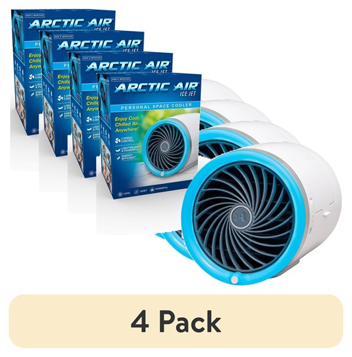 (4 pack) Arctic Air Ice Jet Air Cooler, 3 Speed Portable Cooler with LED, Lightweight & Compact Space Cooler