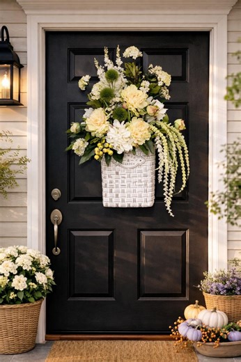Spring Door Basket, Galvanized White Hanging Bucket With Hydrangeas, Peonies, Amaranthus, Front Door Monochromatic Floral Arrangement - Etsy