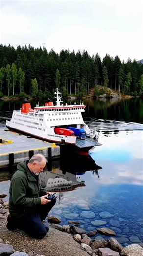 Man Guiding RC Ferry #rc #ferry #ship #shorts