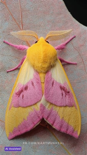 Earth Unreal (Official) on Instagram: "The Rosy Maple Moth is one of North America’s smallest silk moths, measuring only two to five centimeters across. With pastel pink and yellow wings, it almost looks unreal, but these soft shades actually help it blend into sunlit maple leaves. Adults don’t eat at all; their short life is spent drifting quietly through forests and gardens, most often taking flight at dusk. A tiny burst of color in the evening air, easily missed unless you’re looking for it. 