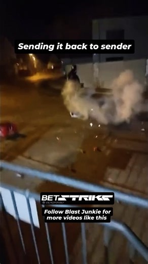 BlastJunkie💣 on Instagram: "A hilarious nighttime video of someone lighting a powerful firework, which then unexpectedly explodes very close to them, causing a cloud of smoke and a big reaction. They manage to run away just in time! #Fireworks ​#FireworkFail ​#Funny ​#Explosion ​#PrankFail ​#FunnyVideo ​#Comedy"