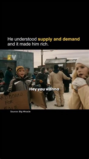 Entrepreneur Vaults on Instagram: "He turned cardboard into cash. In Big Miracle, a young boy spots an opportunity most people would overlook — selling cardboard sheets to reporters so they can stand on something warm while broadcasting in the snow. At first, a woman refuses to pay $20, thinking it’s unnecessary. But when her feet go numb and the boy’s stock has sold out, she comes back ready to buy… only to find the price has now doubled to $40. She pays it. Why? Because the demand was high, an