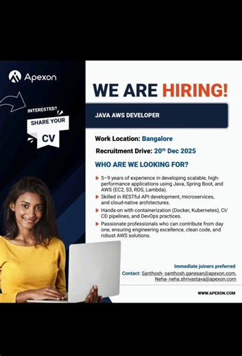💥 APEXON Hiring JAVA AWS Developer @ Bangalore