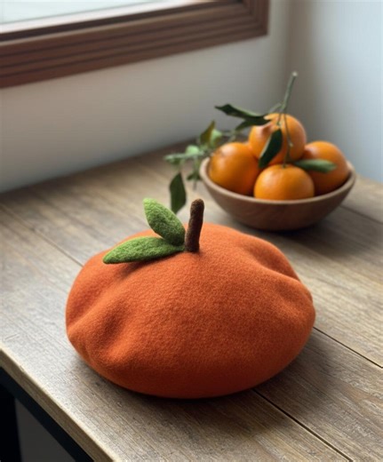 Orange Beret Hand Felted Wool Hat - Cute Citrus Fruit Cap - Tangerine Beanie - Unique Kawaii Gift for Her - Artisan Handmade Headwear - Etsy