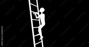 Man climbing up the ladder. Way to success loopable 3D animation with alpha channel Stock Video