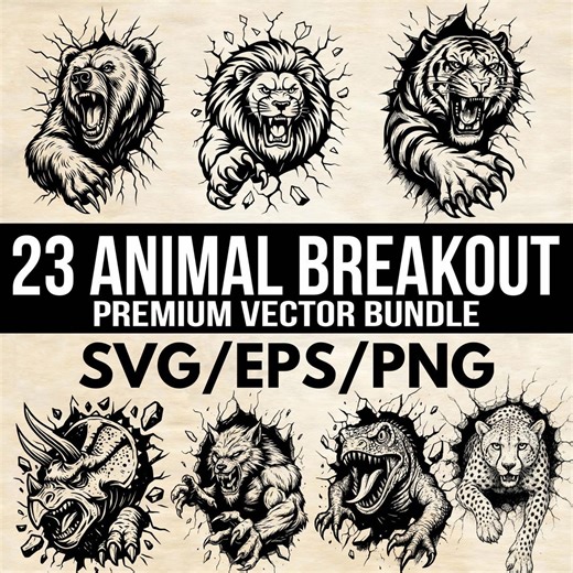 23 Animal Breakout Crash SVG & PNG Bundle | Black and White Clipart | Bear Outline Wildlife Silhouette Digital Download - Etsy UK