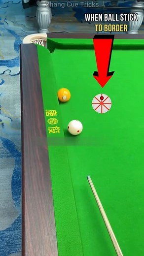 Ball stick to border (Focus on cue ball hitting point) #reels #billiards #snooker #pool #trickshot #billiardschallenge #8ball #9ball #8ballpool #billiardsclub #billiardspool | Zhang Cue Tricks