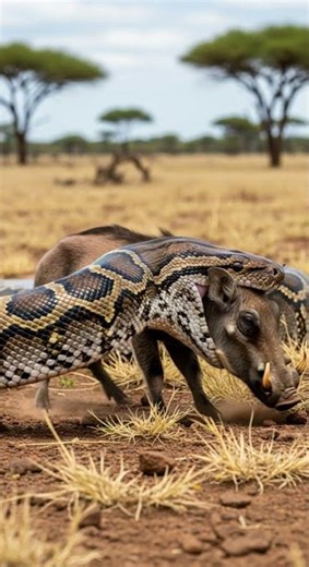 Will the python manage to swallow the warthog in one gulp #wildlife #python #nature