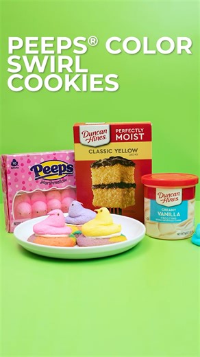 Spring has sprung, and our Duncan Hines x PEEPS Color Swirl Cookies are here to brighten your day, just in time for the Easter holiday! 🍪🌷 | Duncan Hines