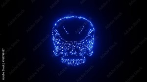 Spinning skull hologram made of scrolling binary code. Concept of global data. Looping animation transparent background