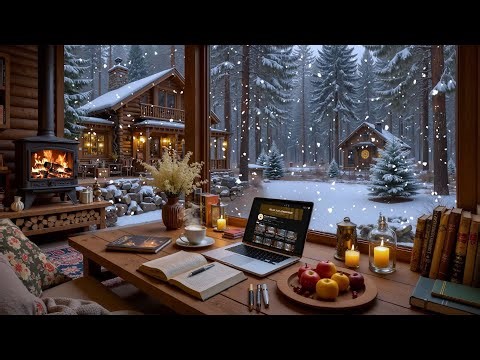 Relaxing Jazz Coffee Shop Ambience ❄️ Peaceful Winter Scenery with Fireplace for Focus & Work