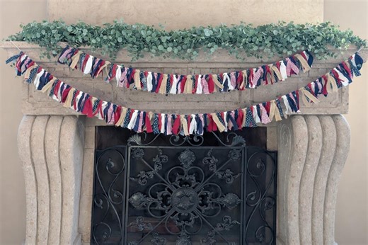 Patriotic Shabby Rag Garland - Handmade, Fabric, Banner, Fourth of July, Summer, Memorial Day - Etsy