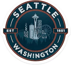 Die Cut Sticker Seattle, Washington, Distressed Blue, Vinyl Sticker, (Waterproof Decal for Cars, Water Bottles, Laptops, Coolers), Large