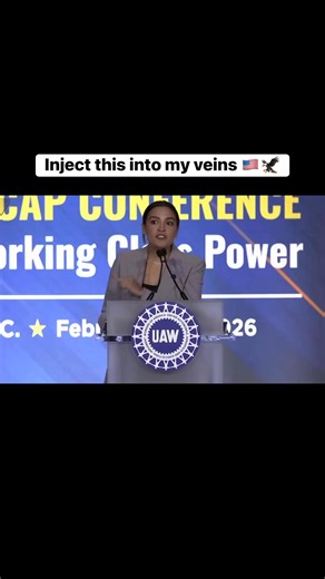 AOC speech at UAW today: "The United States of America, where whose red stands for the valor of Americans, including the labor activists who died and spilled blood so that we could have a weekend and health care and dignified wages in this country. The white stands for purity of our intense and commitment to one another as Americans and as human beings. Why does the purity of our unity U-A-W the purity of our love for our fellow man the blue for justice and vigilance for one another but this fla
