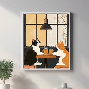 Funny Cat Coffee Wall Art for Tabby and Tuxedo Cat Owners Vintage Cat Cafe Print Black Cat Coffee Poster Unique Funny Animal Kitchen Decor - Etsy