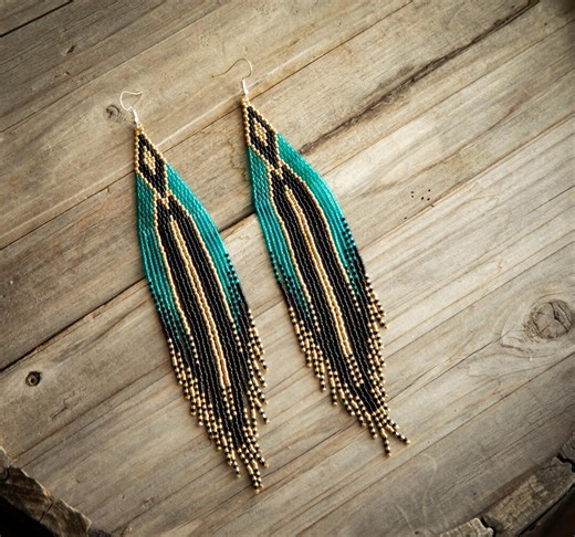 Extra Long Delica Beaded Earrings, Huichol Ethnic Boho Dangles, Sterling Silver Hooks - Etsy