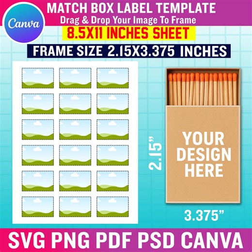 Matchbox Label Template | Match Book SVG | Blank Matchbox Sticker Template | Printable DIY Match Box Label | Canva Editable Digital File - Etsy