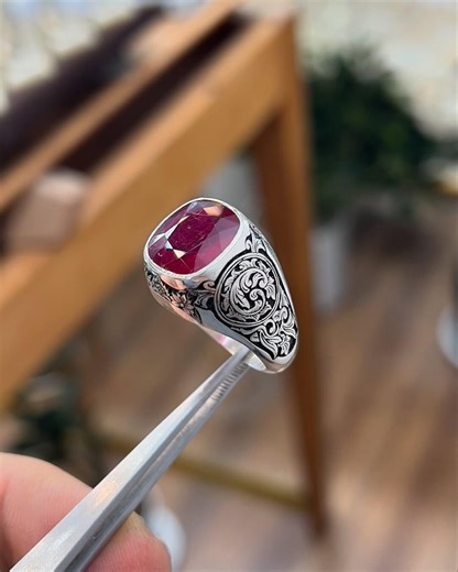 Burma Ruby Mens Ring: Sterling Silver Yaqoot Birthstone Ring - Etsy