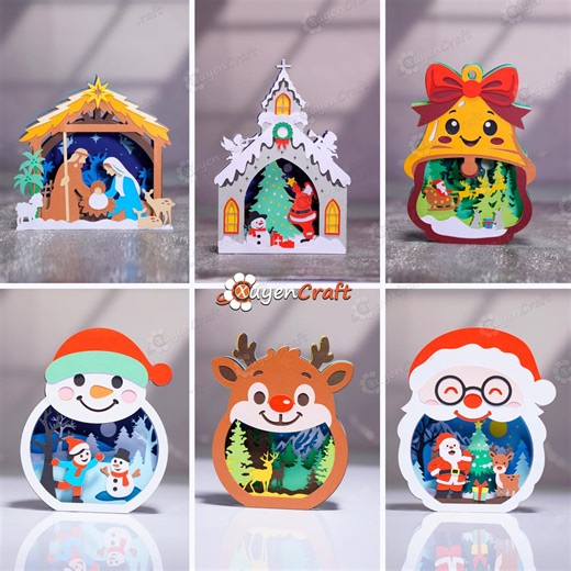 Pack 6 Christmas 3D Pop-up Card Templates – Nativity, Winter Church, Bell, Santa, Snowman & Reindeer | DIY Papercut Ornament | SVG PDF Files - Etsy Canada