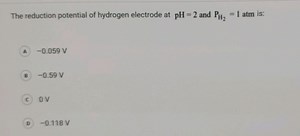 The reduction potential of hydrogen electrode at pH = 2 and P(H... | Filo