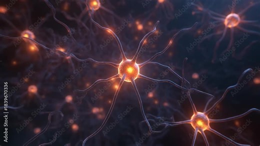 Detailed Close Up Animation of Glowing Human Neurons Firing and Connecting in the Brain Revealing Complex Neural Network Activity and Information Transfer