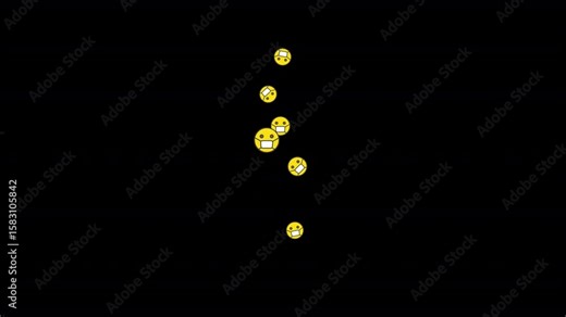 Masked Emoji – Medical Mask Face Motion Graphic. 5-second seamless loop animation with transparent background, perfect for health UI, virus alerts, or pandemic-themed visuals. Stock ビデオ