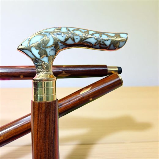 Vintage Floral Brass Handle Walking Cane – Handmade Wooden Stick All Size Available - Etsy Sweden