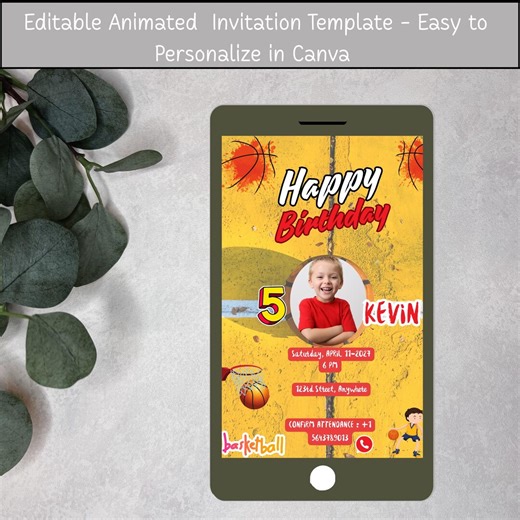 Basketball Birthday Video Invitation | Editable Canva Kids Invite - Etsy
