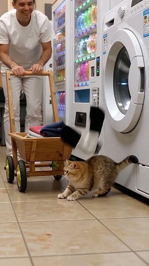My Cat Tried to Jump In the Washing Machine #shorts #petfails