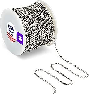 Beaded Ball #3 Chain 2.4mm - Stainless Steel (SS) 100 Feet Spool USA Made