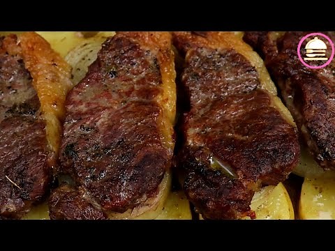CONTRA FILÉ ASSADO COM BATATAS FÁCIL E DELICIOSO COM SABOR DE CHURRASCO