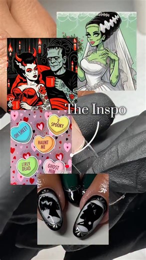 LA Nail Artist | Structured Gel | Valentines Nails but make it Spooky 🖤 Frankenstein and bride of Frankenstein nails 🕸️ #spookyvalentine #valentinenails #losangelesnails... | Instagram