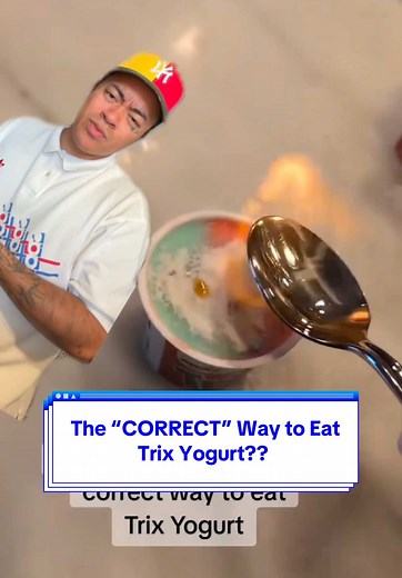 Trying Trix Yogurt the “CORRECT” Way?? @LiterallyLisa showed me this! #trixyogurt #blueyyogurt #bluey #cremebrulee #snackhacks