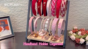 Headband Holder Organizer Metal 2-Tier Display Stand for Selling, Home Bedroom Headband Storage for Girls Women, Headband Stand Wood Base Can Store Hair Ties, Black