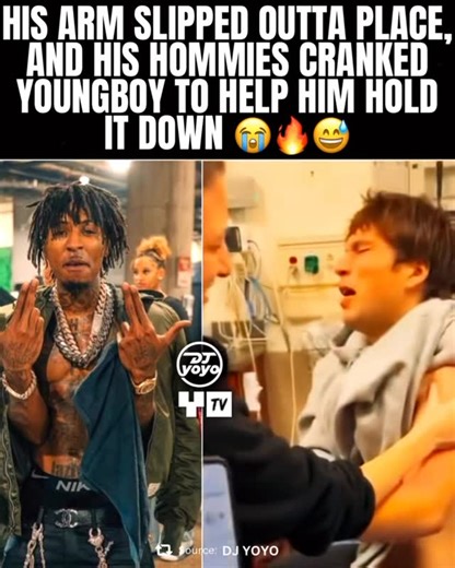 Dj Yoyo on Instagram: "HIS ARM SLIPPED OUTTA PLACE, AND HIS HOMMIES CRANKED #YOUNGBOY TO HELP HIM HOLD IT DOWN 😭🔥😅"