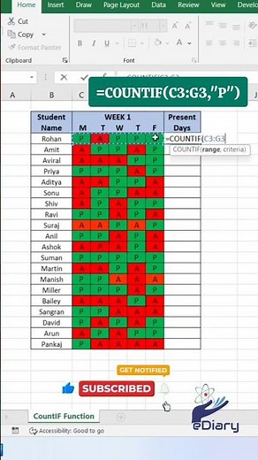Attendance Count in Excel – Easy COUNTIF Formula Tutorial #excel #exceltricks #excelshorts #countif