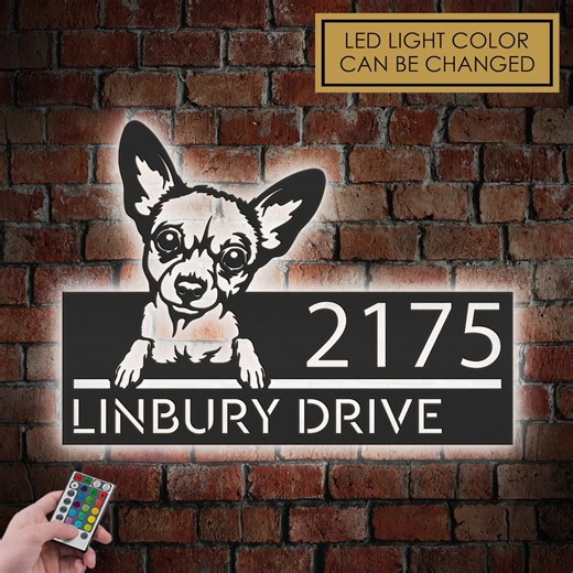Personalized Chihuahua Metal Address Sign, LED House Number Plaque - Etsy UK