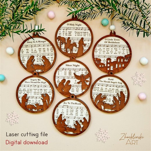 Nativity Ornaments With Christmas Carol Sheet Music SVG Laser Cut File (digital Download) - Etsy