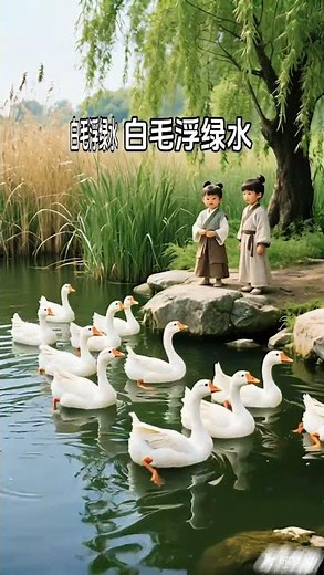 儿童古诗集锦《咏鹅》鹅鹅鹅，曲项向天歌。白毛浮绿水，红掌拨清波古诗 儿童动画 儿童古诗朗诵视频 和抖音一起学古诗 诗词