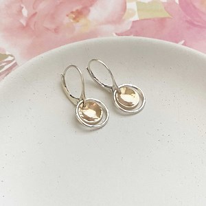 Handmade Circle Earrings, Mixed Metal, Two Tone, Sterling Silver and Gold, Lever-back Earrings, Minimalist Jewelry Christmas Gift for Her - Etsy